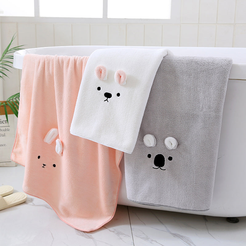 3 PACK (White, Pink, Gray) Adorable Animal-Themed Microfiber Snuggle Wraps Bath Towels for Toddlers & Kids – Fun, Soft, and Lightweight - BathBuddies LLC