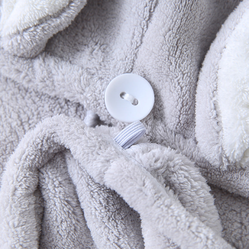 Adorable Gray Bunny-Themed Microfiber Snuggle Hair Cap Bath Towel for Toddlers & Kids – Fun, Soft, and Lightweight - BathBuddies LLC