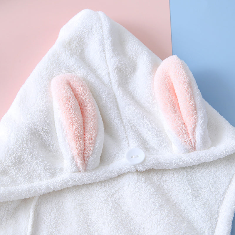 Adorable White Bunny-Themed Microfiber Snuggle Hair Cap Bath Towel for Toddlers & Kids – Fun, Soft, and Lightweight - BathBuddies LLC