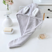 Adorable Gray Bunny-Themed Microfiber Snuggle Hair Cap Bath Towel for Toddlers & Kids – Fun, Soft, and Lightweight - BathBuddies LLC