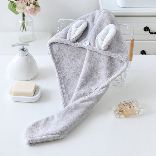 Adorable Gray Bunny-Themed Microfiber Snuggle Hair Cap Bath Towel for Toddlers & Kids – Fun, Soft, and Lightweight - BathBuddies LLC