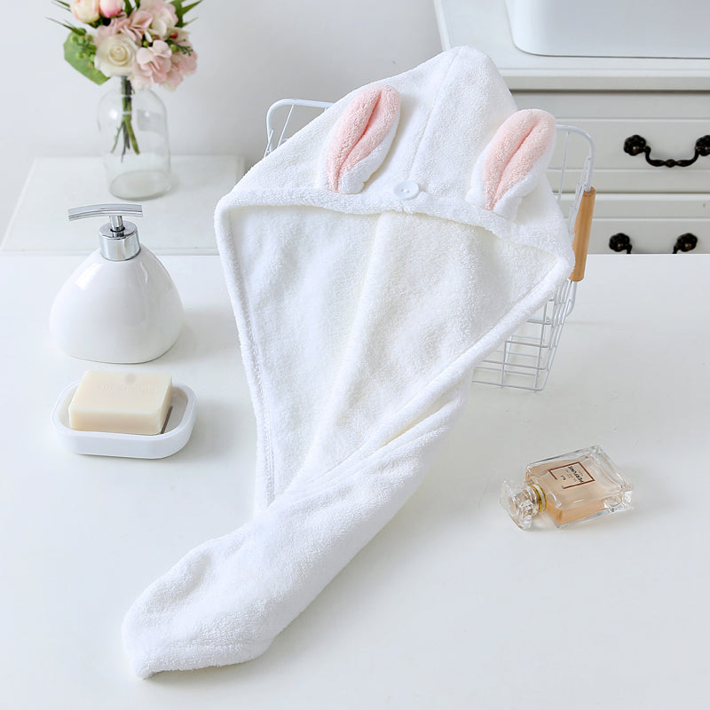 Adorable White Bunny-Themed Microfiber Snuggle Hair Cap Bath Towel for Toddlers & Kids – Fun, Soft, and Lightweight - BathBuddies LLC