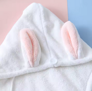 Adorable White Bunny-Themed Microfiber Snuggle Hair Cap Bath Towel for Toddlers & Kids – Fun, Soft, and Lightweight - BathBuddies LLC