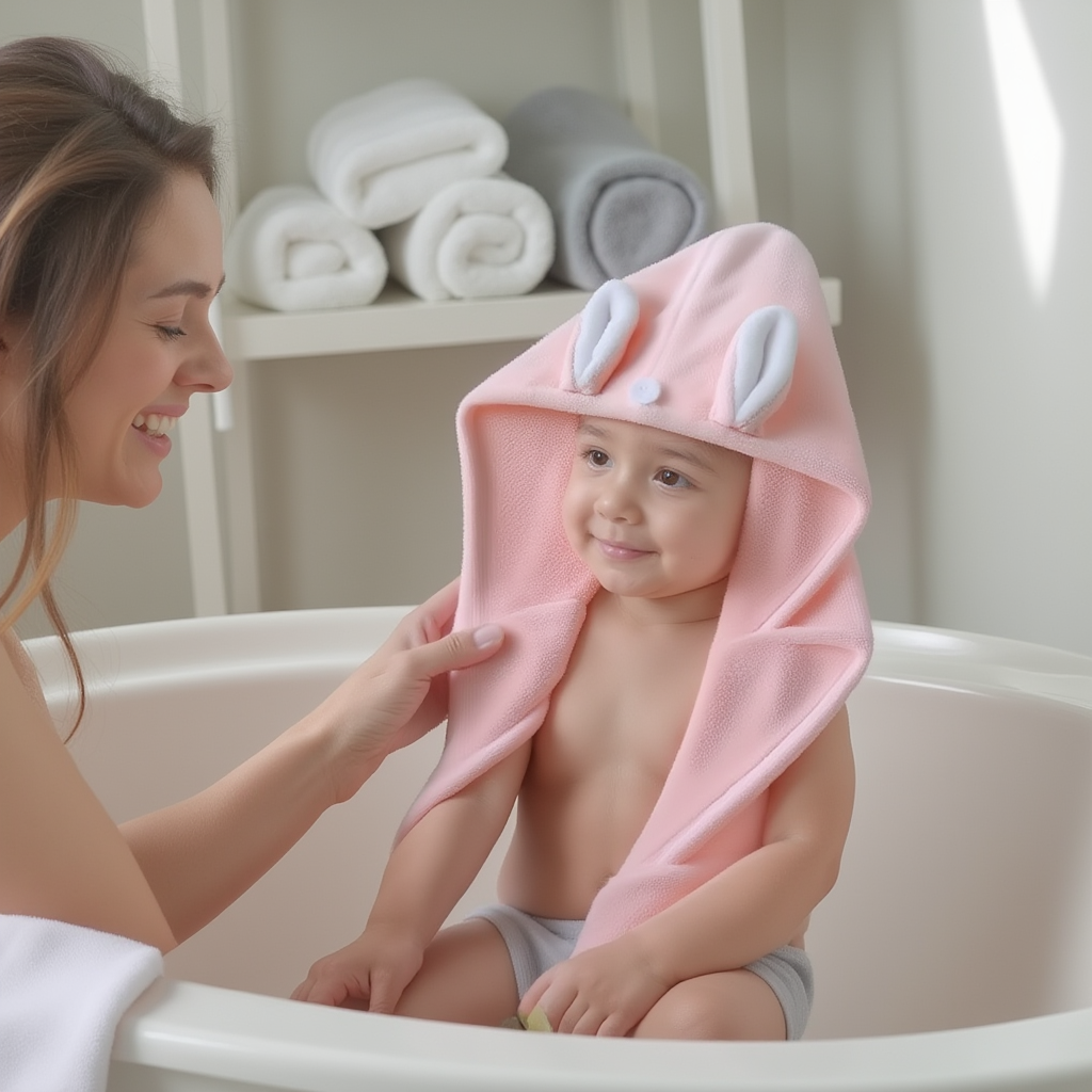 Adorable Pink Bunny-Themed Microfiber Snuggle Hair Cap Bath Towel for Toddlers & Kids – Fun, Soft, and Lightweight - BathBuddies LLC