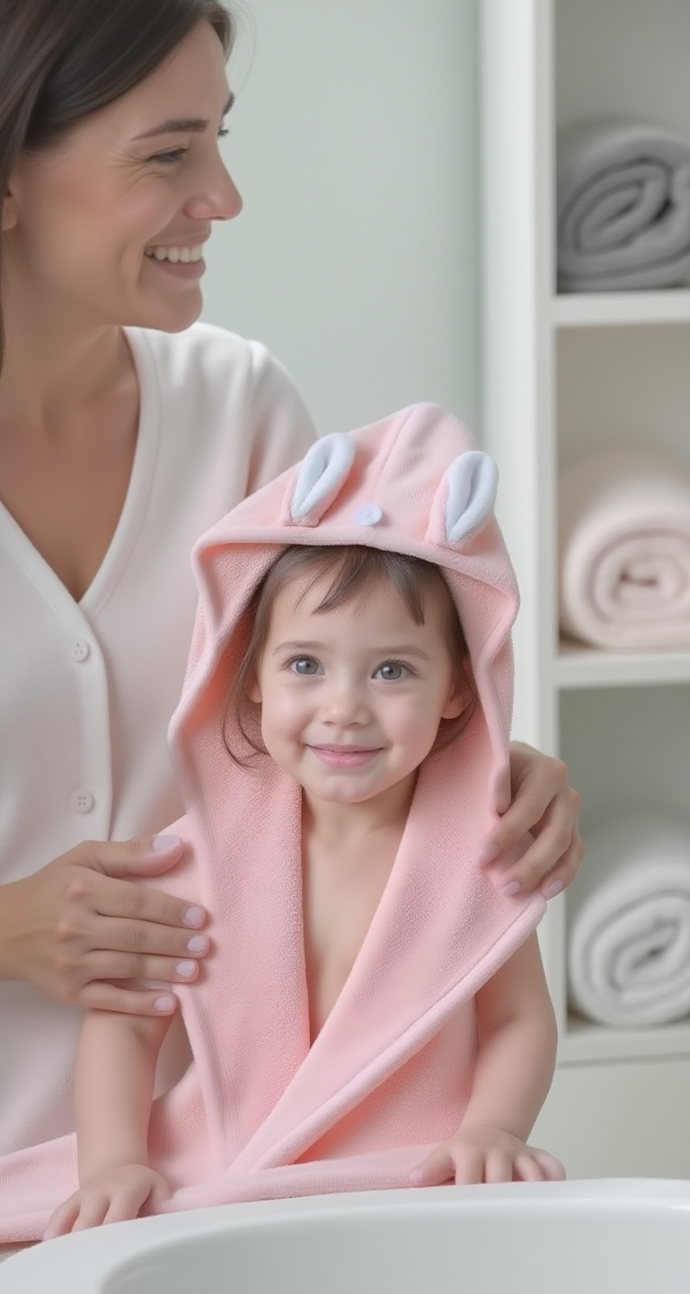 Adorable Pink Bunny-Themed Microfiber Snuggle Hair Cap Bath Towel for Toddlers & Kids – Fun, Soft, and Lightweight - BathBuddies LLC